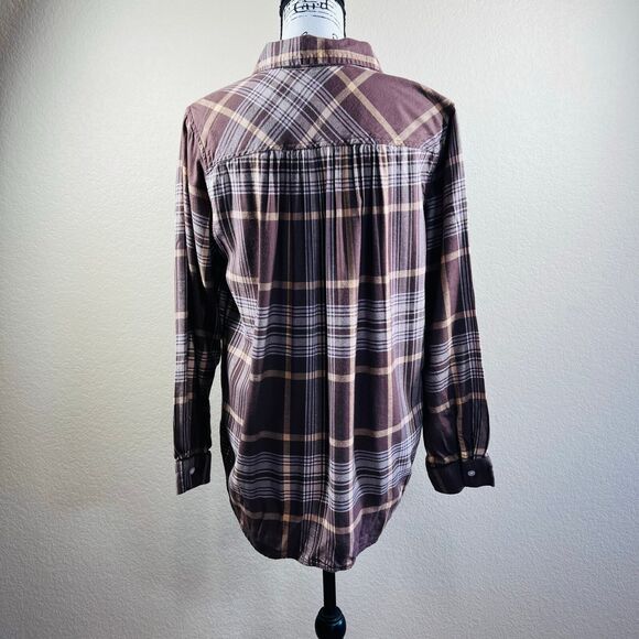 Aerie Brown Plaid Lightweight Flannel button up collar long sleeve size M boho - Picture 10 of 14